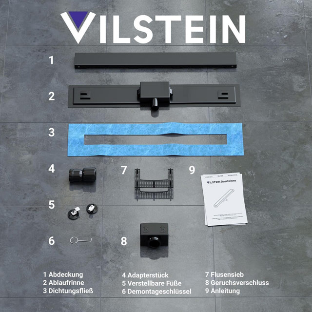 Vilstein Duschrinne Schwarz