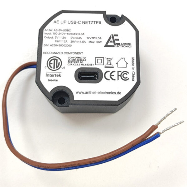 USB-C Unterputz Netzteil – Ladegerät für Wandinstallation Power Delivery (PD), 30W